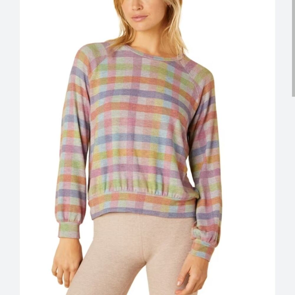 Beyond Yoga Relaxed Plaid Pullover Sweatshirt